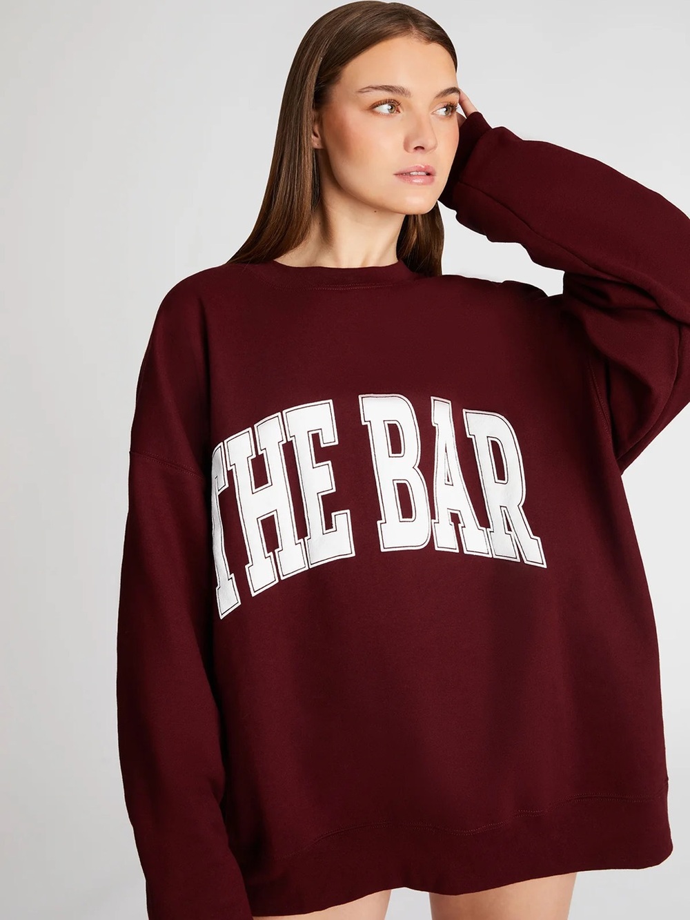 The Bar Maroon Varsity Crew Neck Sweatshirt